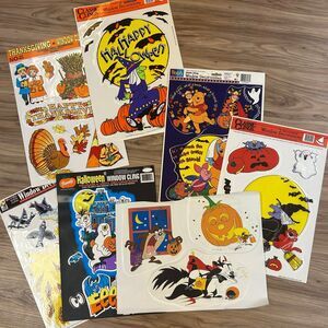 Vintage Lot 7 Halloween Window Clings Ghost Pooh Looney Tunes Witch Cat 1990’s